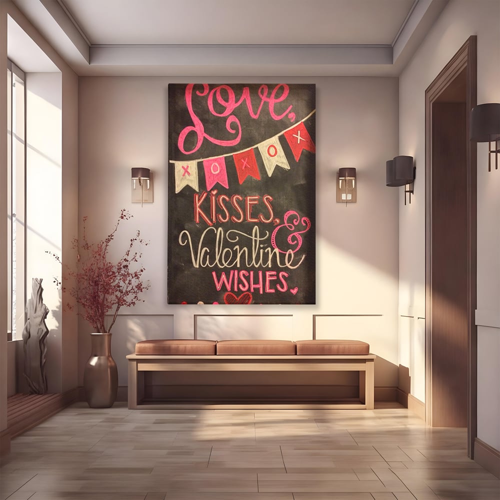 Tablou canvas cu tablou canvas cu mesaj de dragoste scris cu creta, fara rama, pe sasiu de lemn